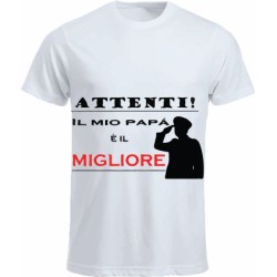 t-shirt in poliestere manica corta con scritta attenti il mio papa' e il migliore