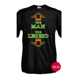 t-shirt m/c frase spiritosa "the man the leggend"