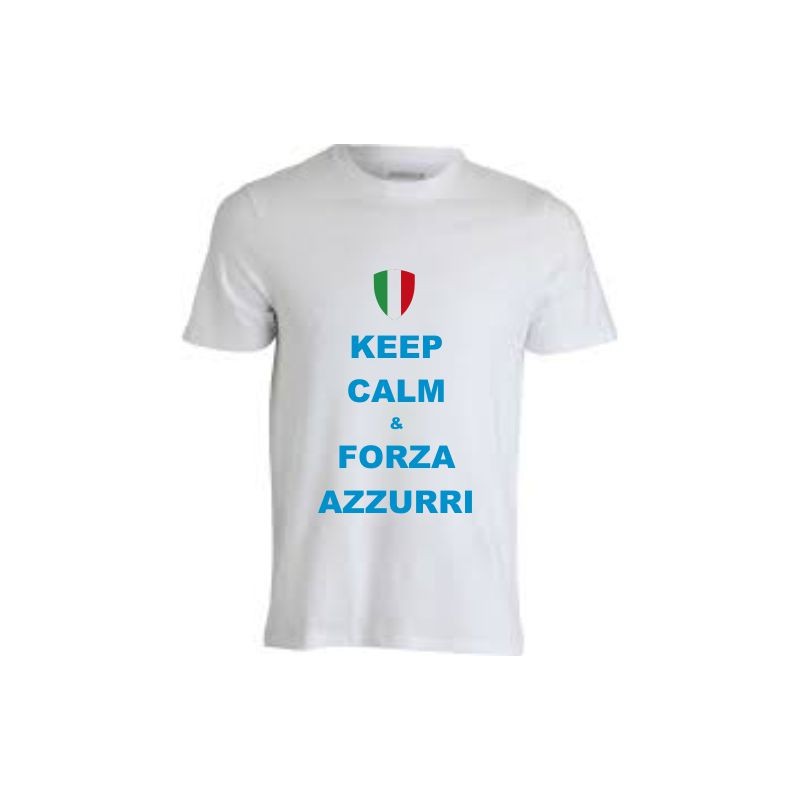 T-shirt maglietta bianca  keep calm e forza azzurri