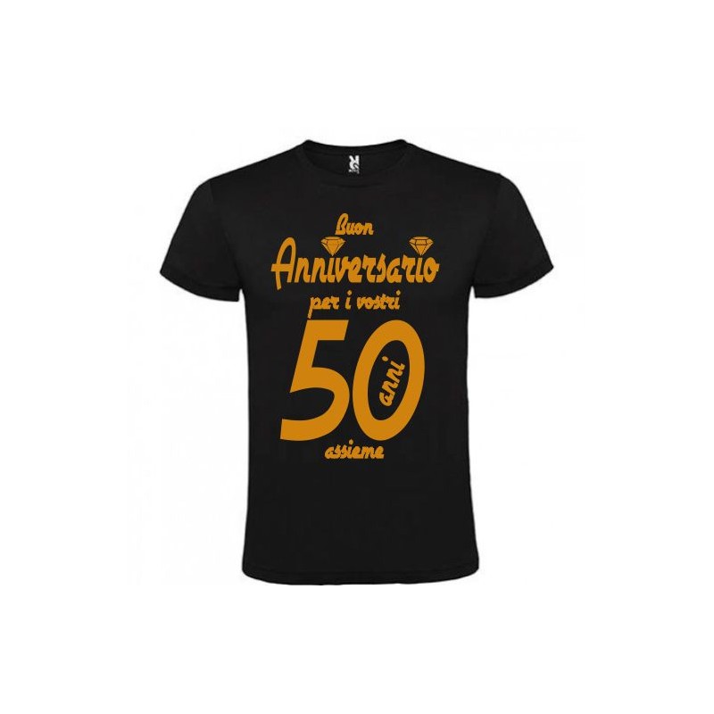 T-shirt maglietta buon anniversario per i vostri 50 anni assieme stampa in oro