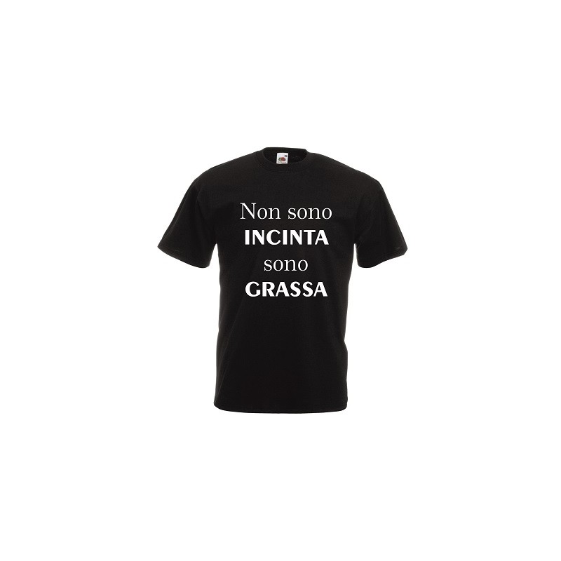 t-shirt manica corta scritta non sono incinta sono grassa