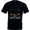 T-shirt nera con stampa happy halloween gatti