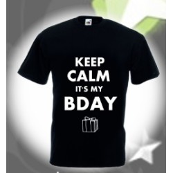 T-shirt nera in cotone compleanno Keep calm it's my bday