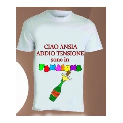 T-shirt pensione bianca in poliestere addio ansia sono in pensione