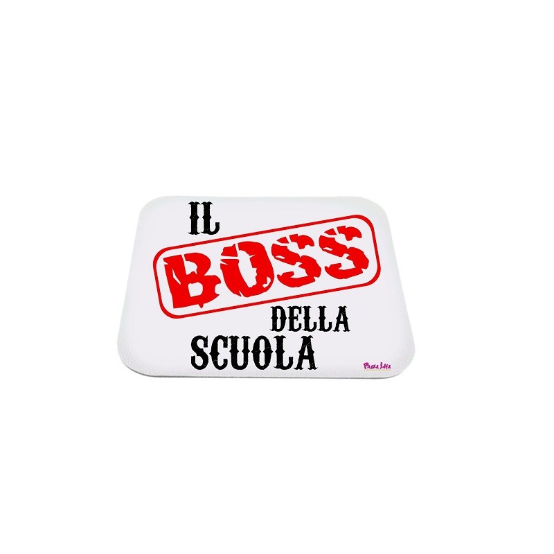 Tappeto con scritta Il Boss della scuola. in poliestere 18x21cm