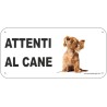 Targhetta in metallo ATTENTI AL CANE cocker con cuffie cm 18,2x8,2