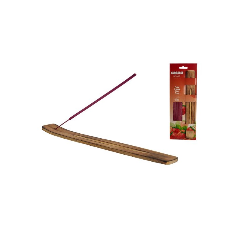 Set di 30 bastoncini di incenso + porta aroma fragola cm 11,5x28,5x1