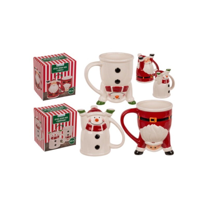 Tazza, Babbo Natale e pupazzo di neve,capovolto, 2 ordinate, 12,5 cm x 11,3 cm, Gres, in confezione regalo