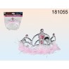  Corona per party con pietre decorative rosa & peluche, ca. 15 x 11 x 9 cm, in sacchetto di plastica con header card