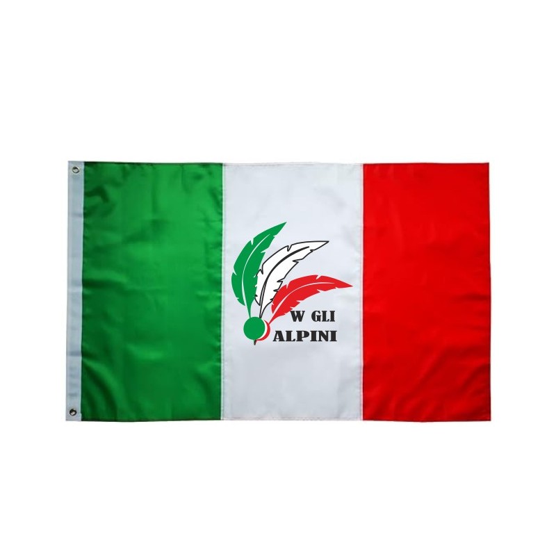 Bandiera italia con stampa W gli Alpini penne   cm 90x150 in tessuto