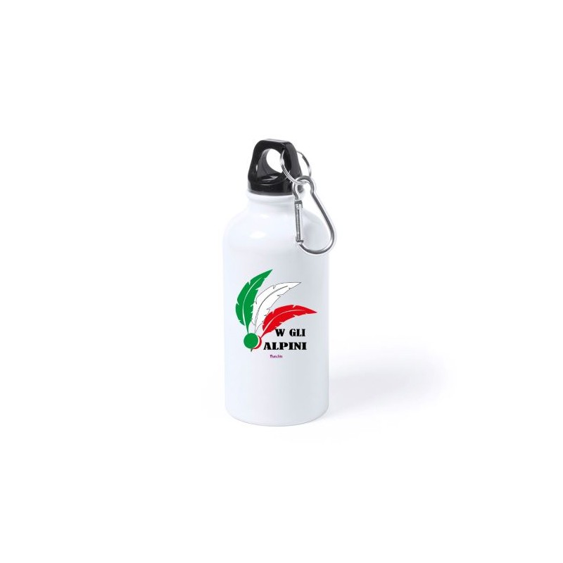 Borraccia in alluminio 750 ml con stampa W gli alpini con penne tricolore