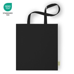 Borsa shopper in cotone riciclato 140gr/m2, ampio scomparto principale, manici lunghi rinforzati. con vostro logo