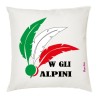 Cuscino in poliestere 40x40 con stampa W gli alpini con penne tricolore