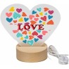 Lamppada in plexiglas cuore 19x14,4 cm con stampa cuore love su base in legno conled bianchi