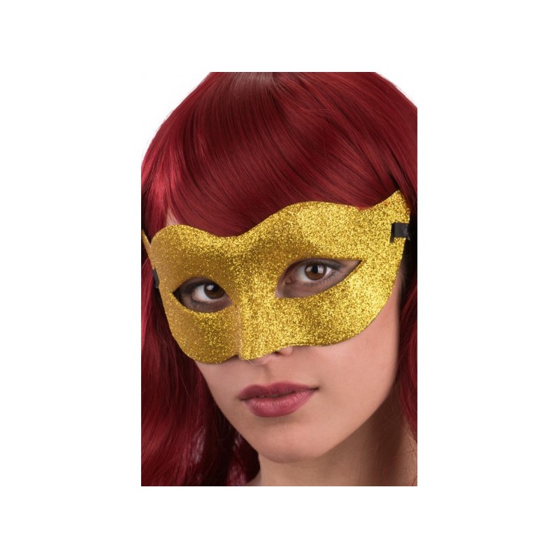 Maschera in plastica con glitter oro