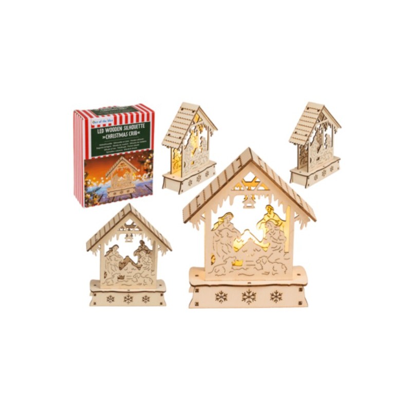 Sagoma in legno, Presepe natalizio,con LED circa 12 x 14 cm, in confezione regalo