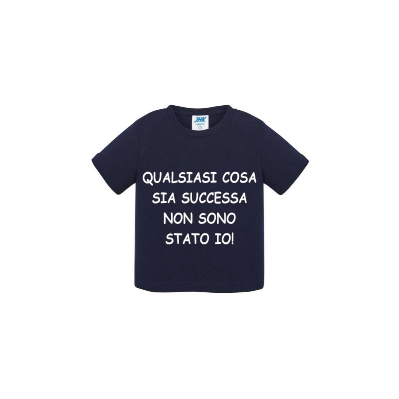 T-shirt bimbo in cotone con stampa qualsiasi cosa sia successa non sono stato io