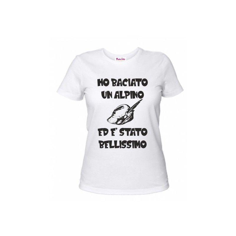 T-shirt donna con stampa ho baciato un alpino ed e' stato bellissimo