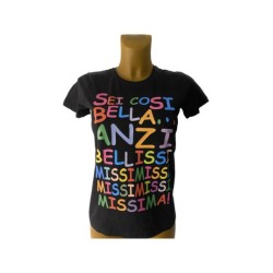 t-shirt maglietta in cotone donna infiancata con stampa scritta ..sei cosi bella anzi ....