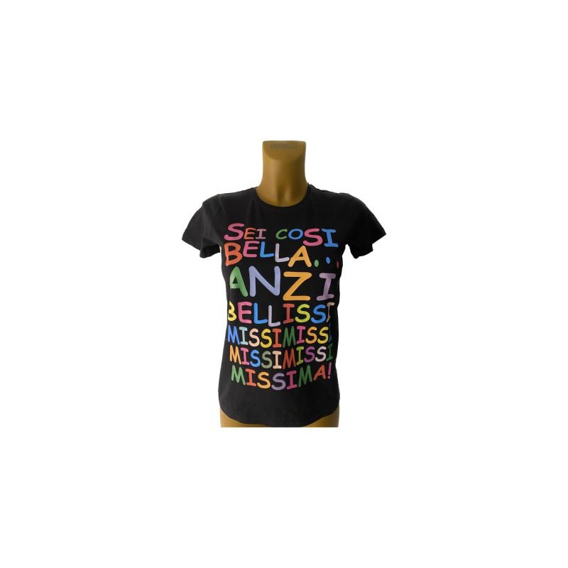 t-shirt maglietta in cotone donna infiancata con stampa scritta ..sei cosi bella anzi ....