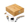 Set vino 4 accessori in elegante scatola regalo in legno. Include cavatappi professionale, tappo per bottiglia, salva goccia e 