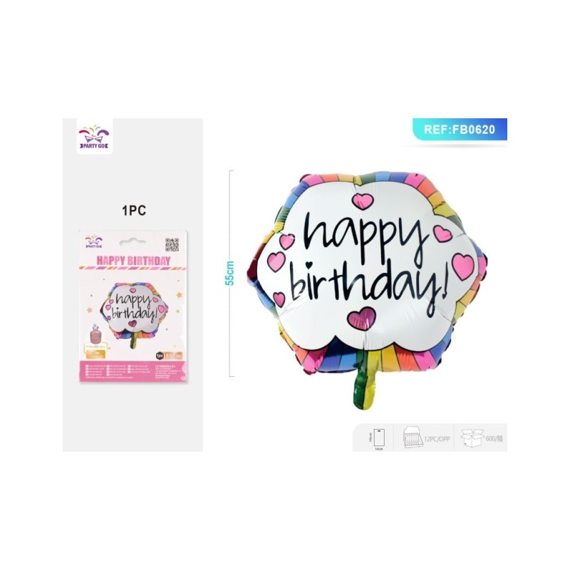 PALLONCINI MYLAR PER ESAGONO DECORAZIONE HAPPY BIRTHDAY BIANCO 55 CM