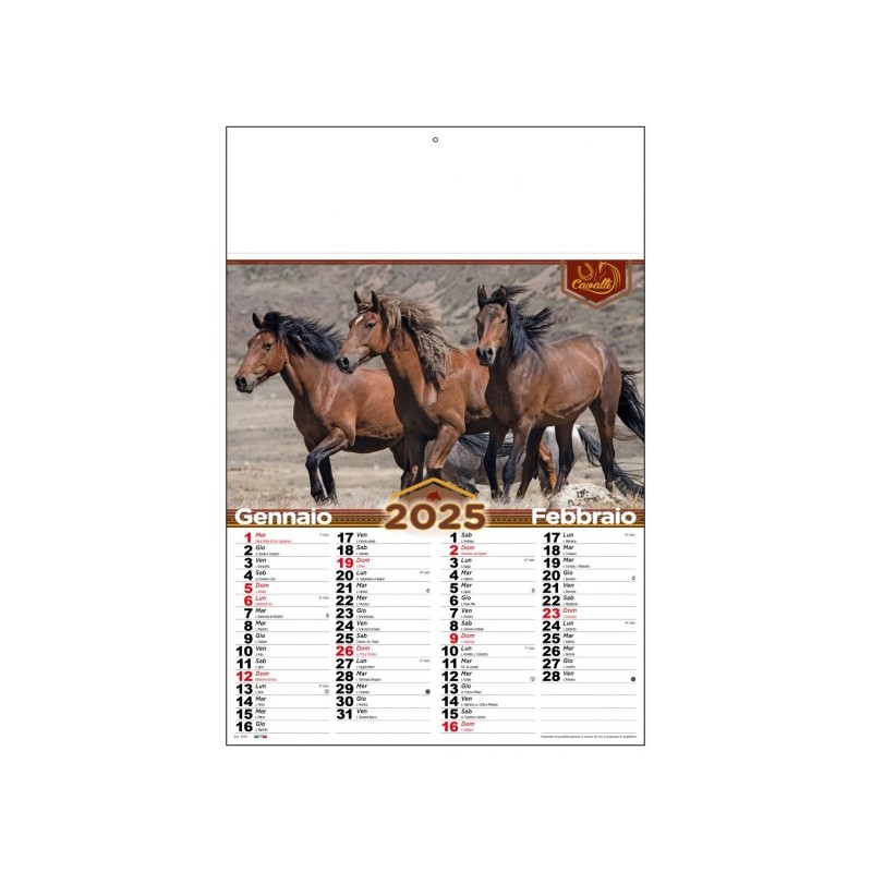 kit 100 calendari bimensili “Cavalli”. Testata pressofusa 6 fg. Carta patinata lucida 135 gr. Formato cm 33x48,8 personalizzati