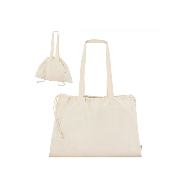 Borsa shopper in cotone con chiusura con coulisse cm 53x37