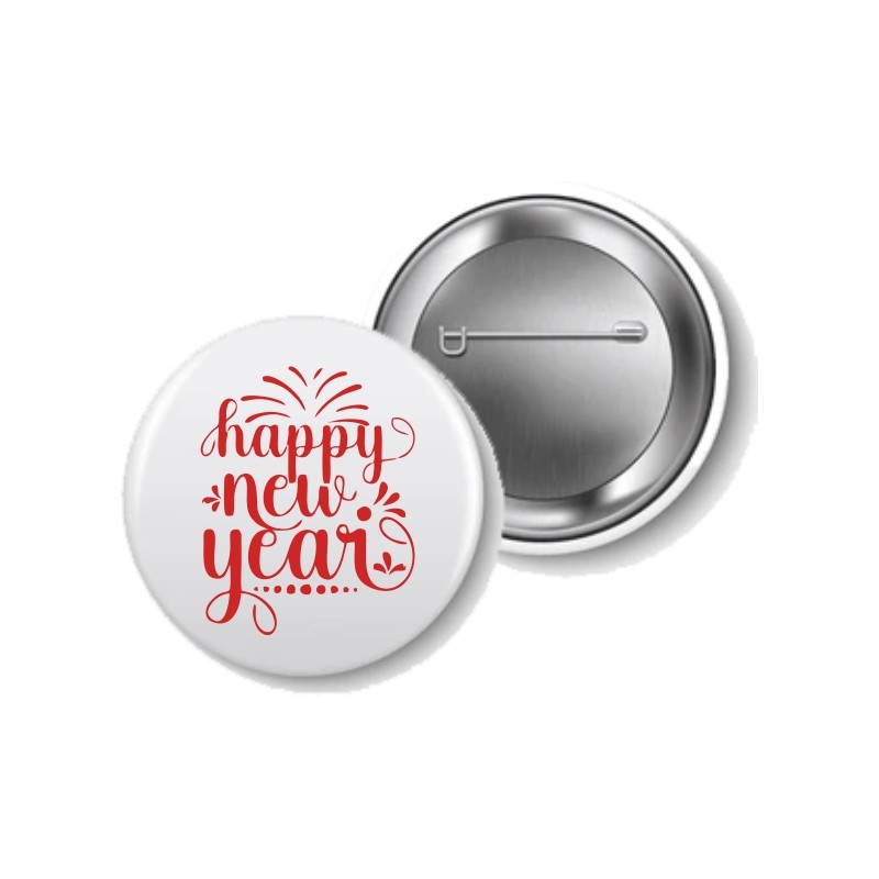 Spilla 56 mm con stampa happy new year capodanno