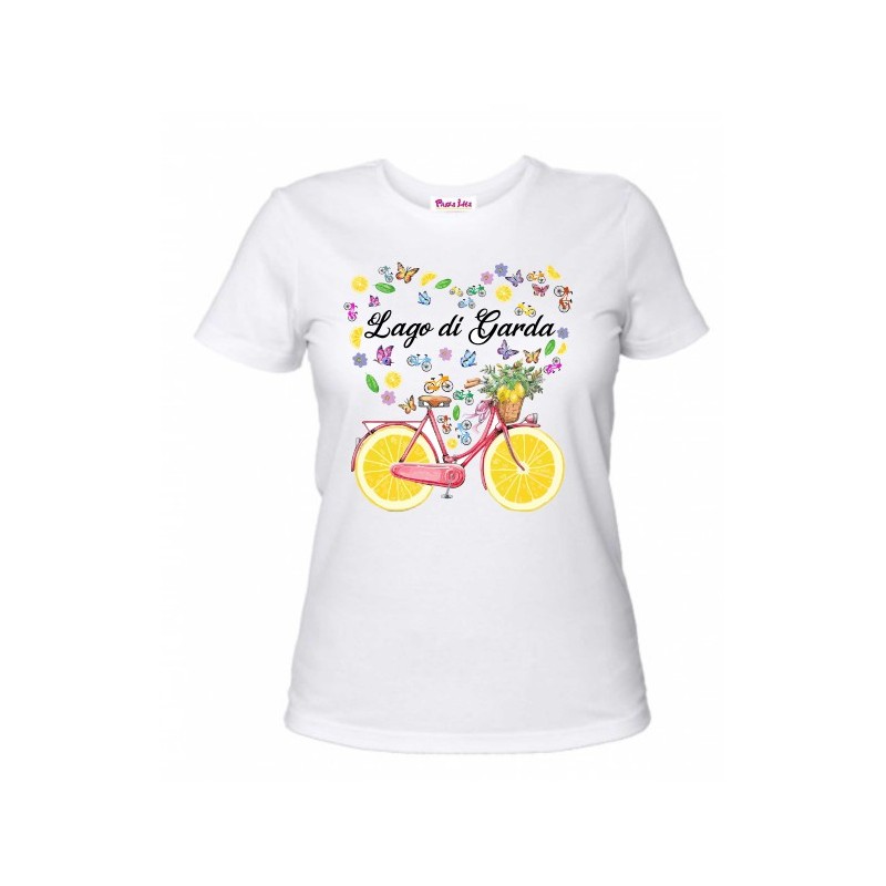 T-SHIRT IN COTONE CON STAMPA LAGO DI GARDA LIMONI BICI