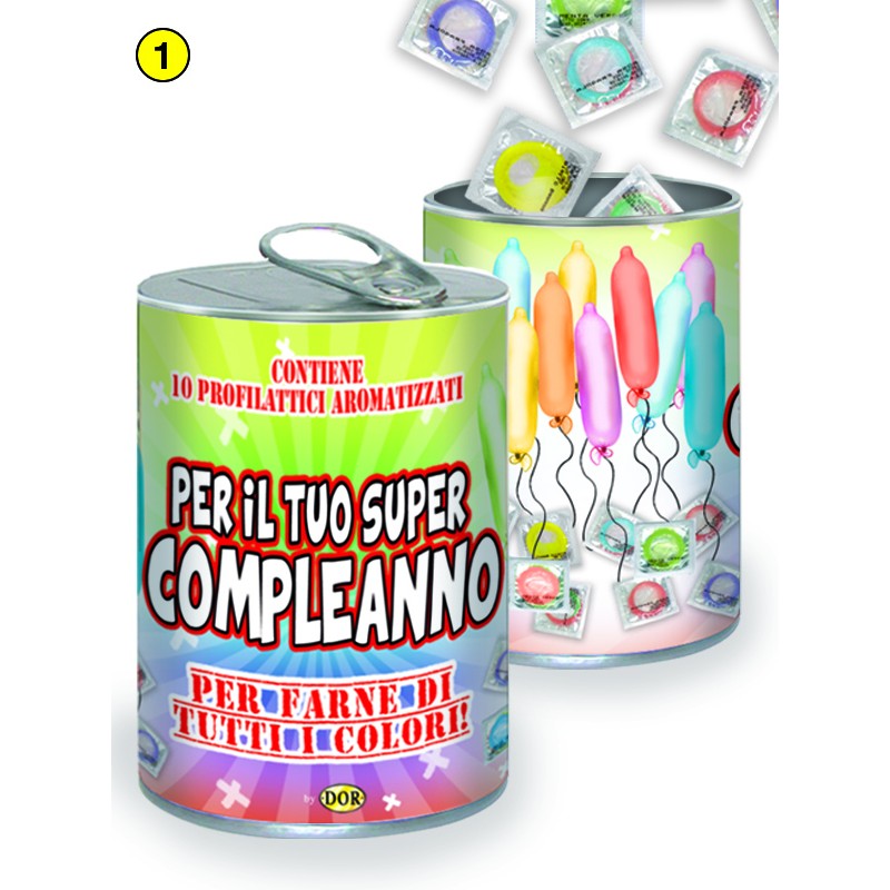 BARATTOLO CON 10 PRESERVATIVI COMPLEANNO